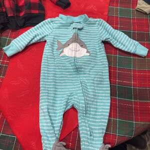 Carter's Baby Boy Blue Striped Whale 100% Cotton Snug Fit Footie Pajamas 3 MO